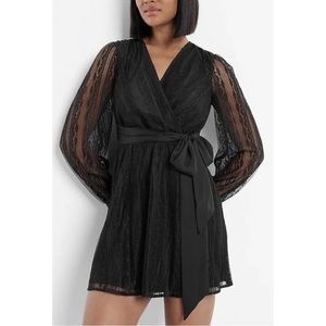 EXPRESS Lace Tie Waist Long Sleeve Mini Dress